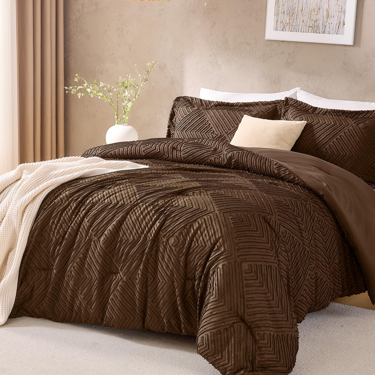 JOLLYVOGUE Twin/Twin XL Comforter Set, Boho Tufted 2PCS Bed Set, Green