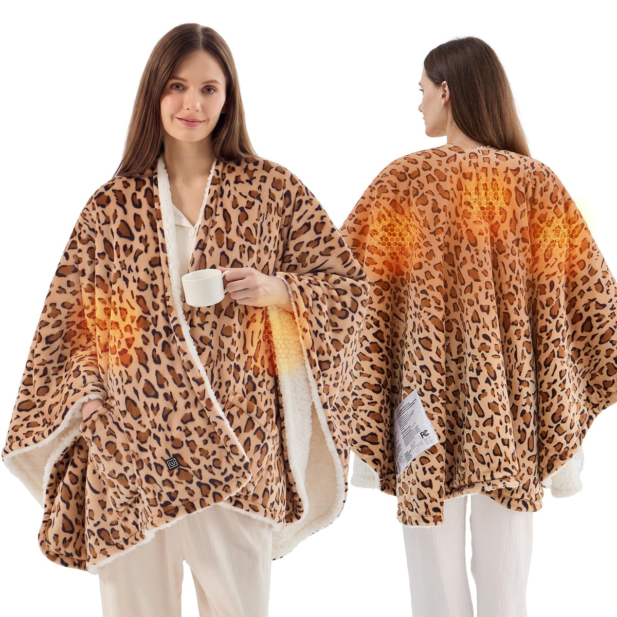 JOLLYVOGUE USB Heated Wearable Blanket Shawl, 55 x 60 Inch, Black