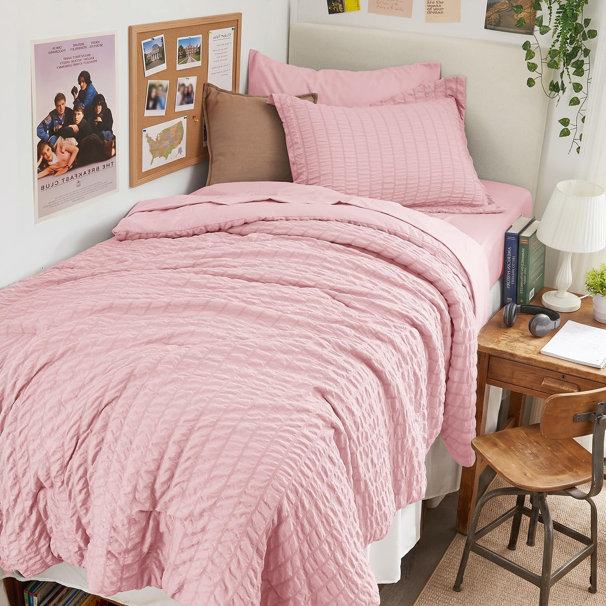 HYMOKEGE Full Size Comforter Sets Seersucker 7 Pieces, All Season Luxury Bed in a Bag for Bedroom, Bedding Set with Comforters, Sheets, Pillowcases & Shams, Dark Grey