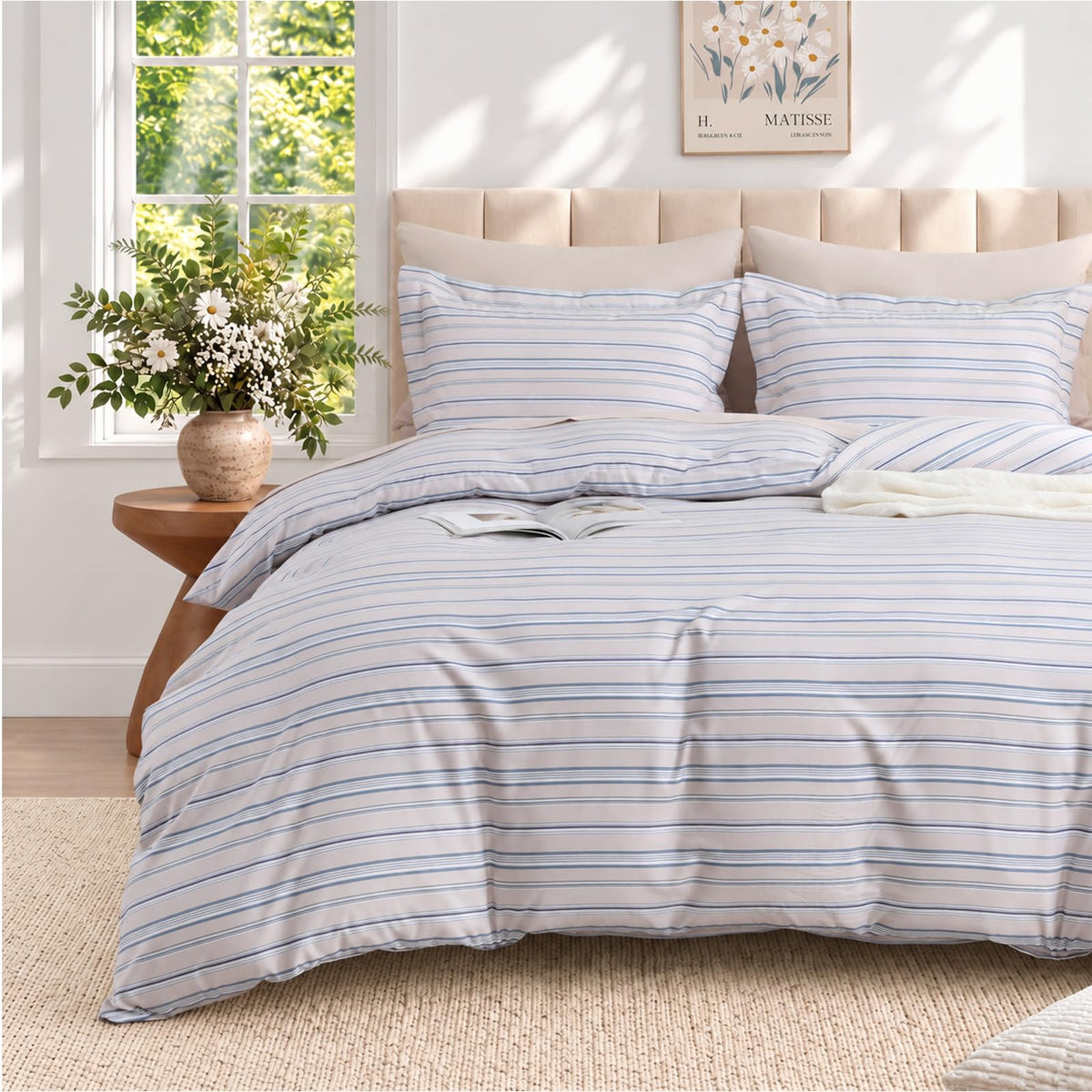 JOLLYVOGUE Brown Queen Comforter Set, 7 Pieces Gingham Bed in a Bag