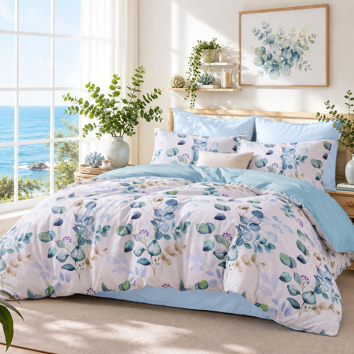 MUXHOMO Sage Green TwinXL Comforter Set, Elegant Floral Print Bed in a Bag 5 Pieces, Ultra Soft & Breathable Reversible Botanical Pattern Bedding Set with Comforter, Sheets, Pillowcase, and Sham
