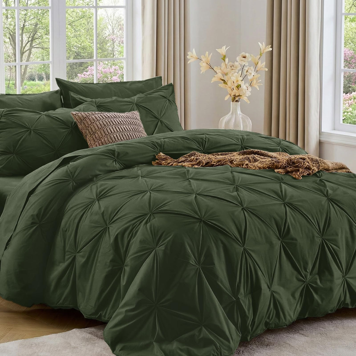 Sasttie Twin Comforter Set, 5-Piece Bed in a Bag, Pintuck Bedding Sets for All Season, Includes Comforter, Flat Sheet, Fitted Sheet, Pillowcase and Pillowsham, Baby Pink