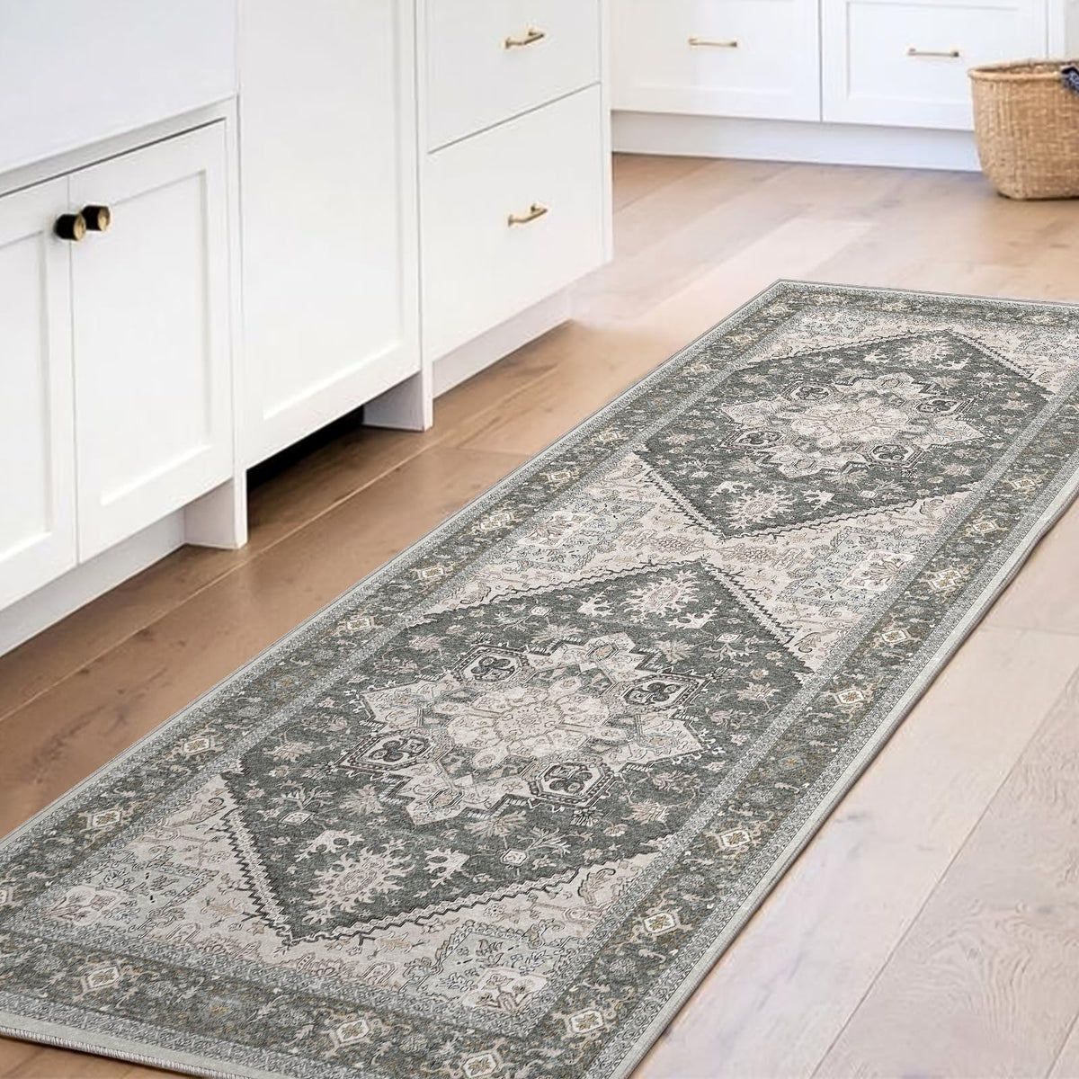 OPPODREAM Soft Area Rugs 5x7, Persian-Inspired Washable Rug, Blue & Gold