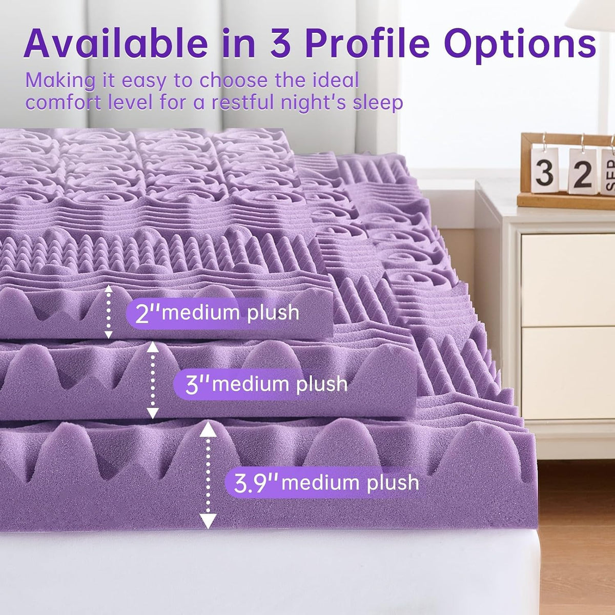 MUXHOMO 2 Inch 7-Zone Twin Mattress Topper, Egg Crate Memory Foam Mattress Topper Twin Size for Back Pain, Lavender Gel Infused Bed Pad, CertiPUR-US and Oeko-TEX Certification (38"×75")