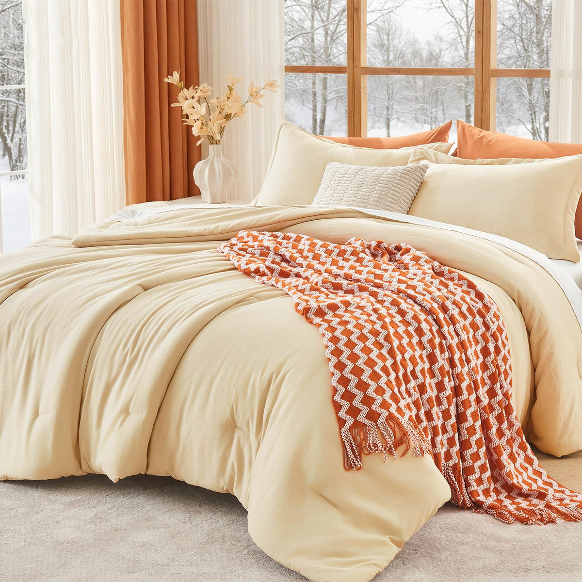 MUXHOMO Beige Twin/Twin XL Comforter Set, All Season Ultra Soft Down Alternative Bedding - 2 Piece Lightweight Bed Set Includes 1 Comforter (68"x88") and 1 Pillow Shams (20"x26")