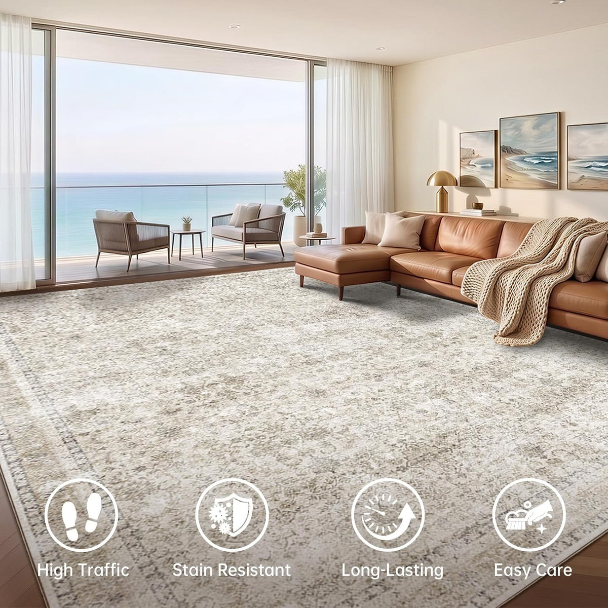 Sasttie 8x10 Area Rugs, Ultra-Soft Washable Rug for Living Room, Beige