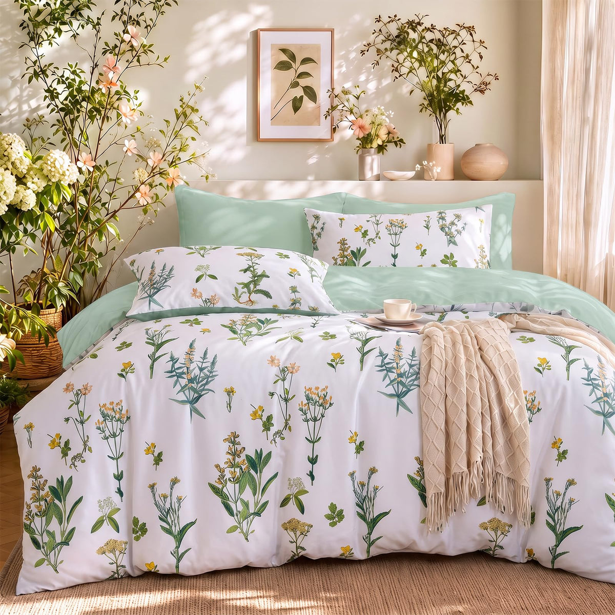 MUXHOMO Duvet Cover Twin/Twin XL Size, 2-Piece Beige Leaves Bedding Set