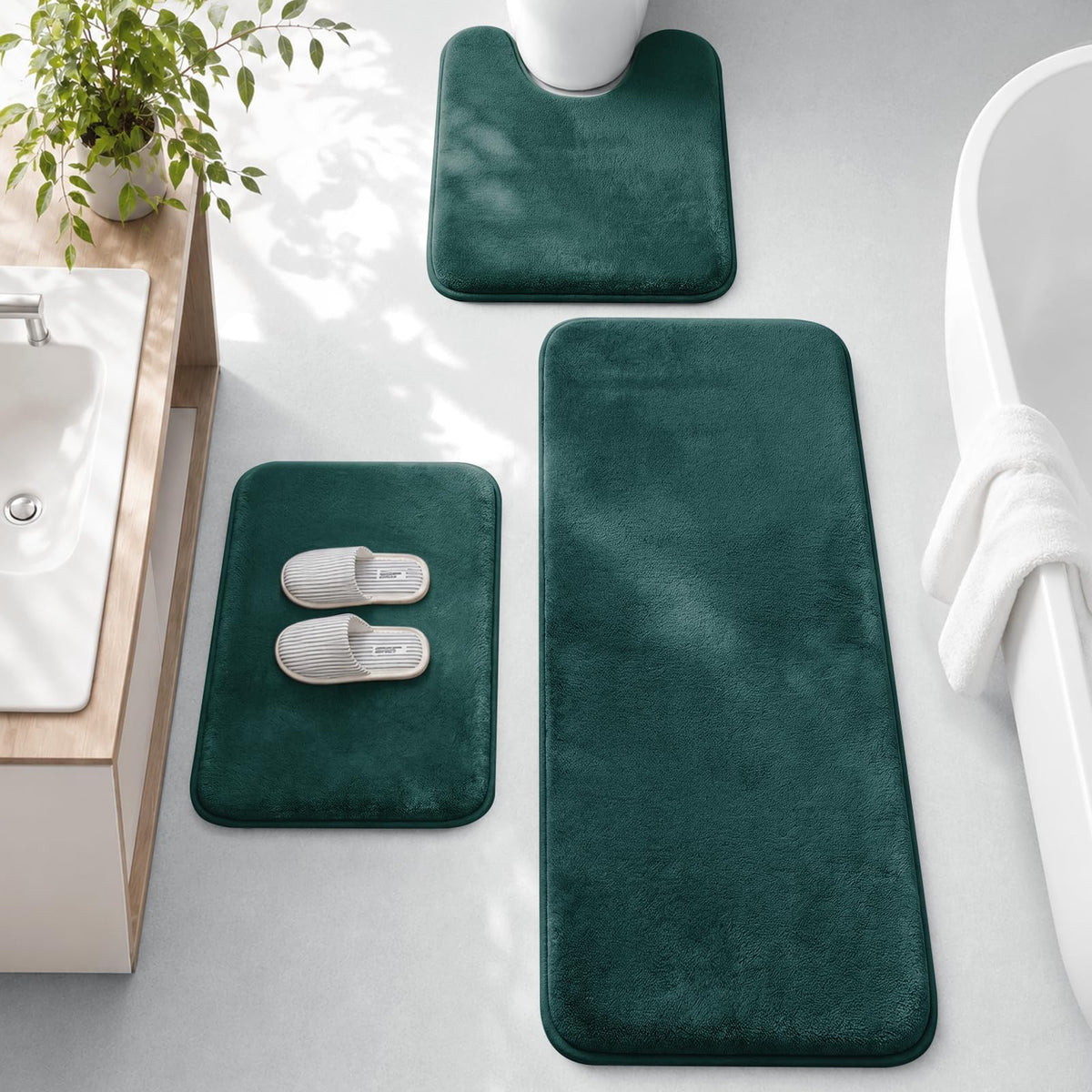 HUXMEYSON 3-Piece Memory Foam Bathroom Rug Set, Black