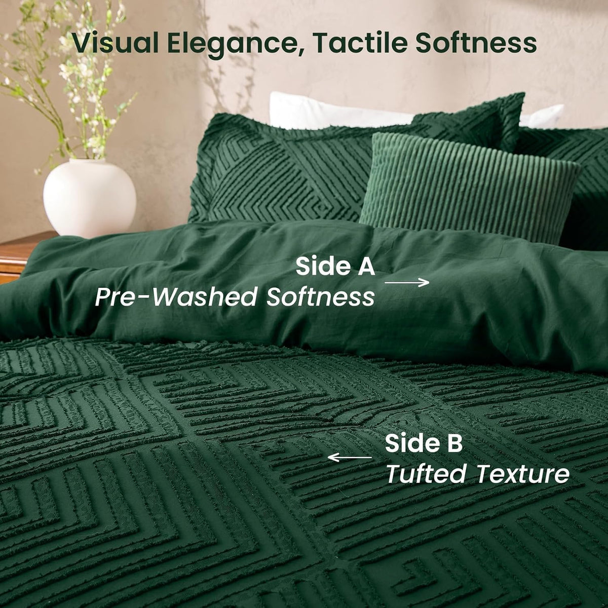 JOLLYVOGUE Twin/Twin XL Comforter Set, Boho Tufted 2PCS Bed Set, Green