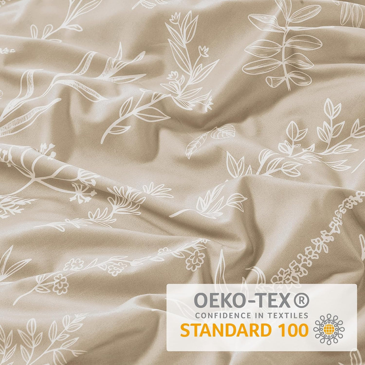 MUXHOMO Duvet Cover Twin/Twin XL Size, 2-Piece Beige Leaves Bedding Set