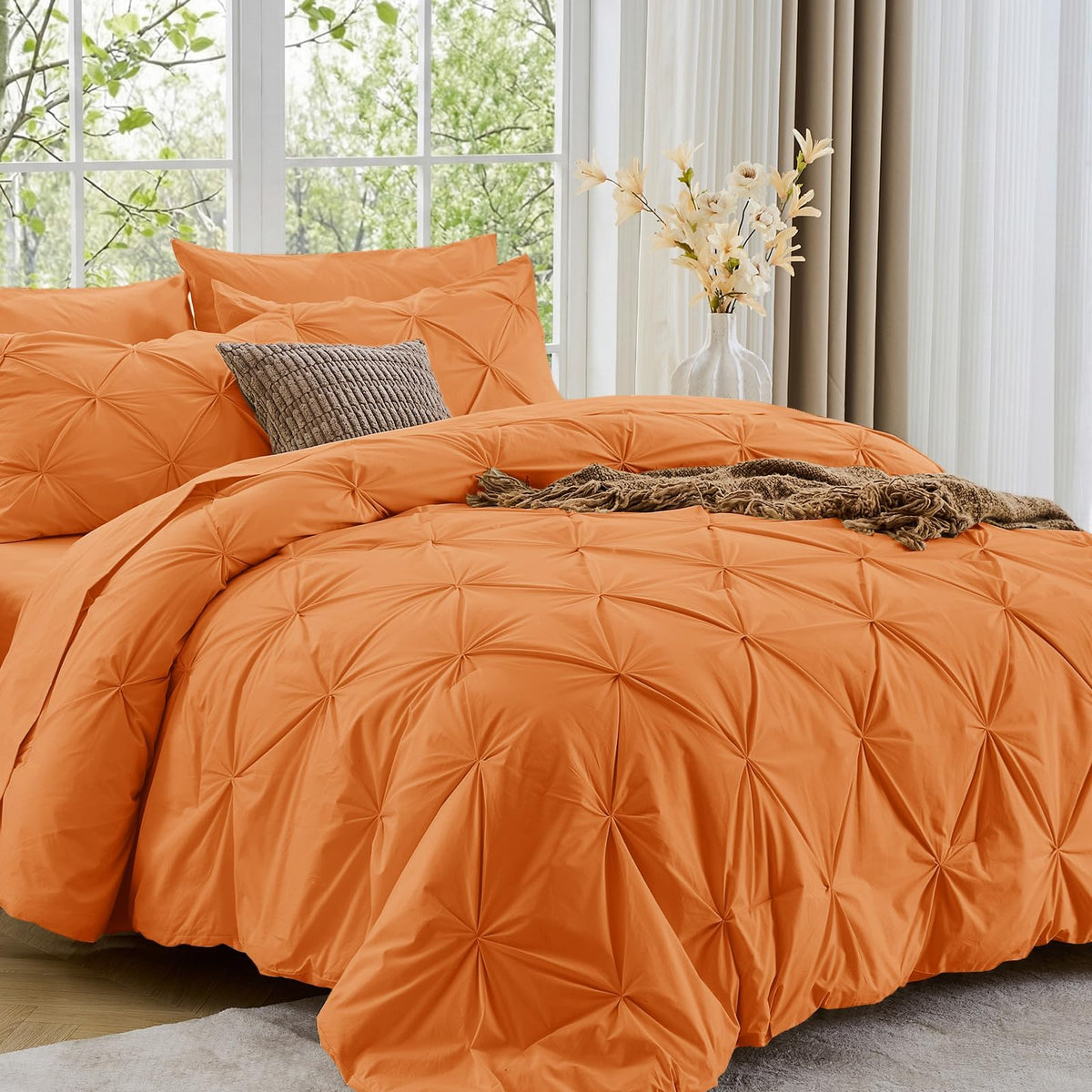 Sasttie Twin Comforter Set, 5-Piece Bed in a Bag, Pintuck Bedding Sets for All Season, Includes Comforter, Flat Sheet, Fitted Sheet, Pillowcase and Pillowsham, Baby Pink