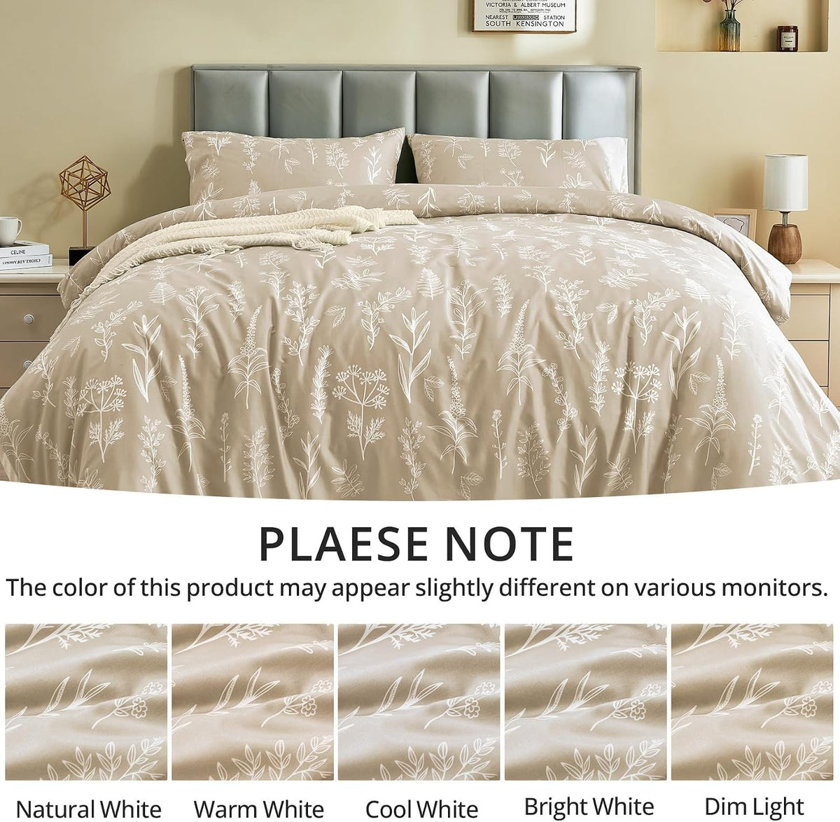 MUXHOMO Duvet Cover Twin/Twin XL Size, 2-Piece Beige Leaves Bedding Set