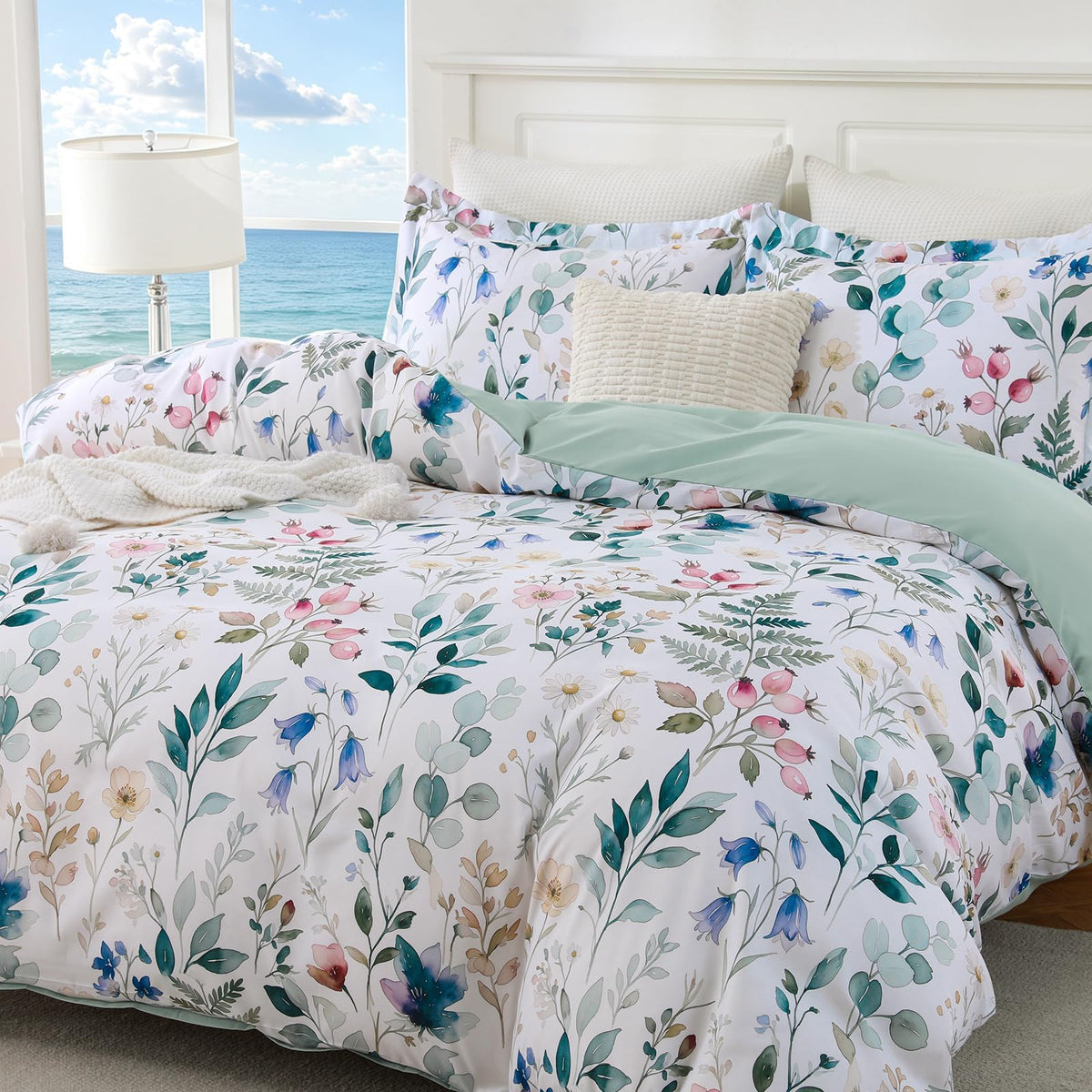 JOLLYVOGUE Floral Duvet Cover Full, 3Pcs Reversible Beige Duvet Cover Set