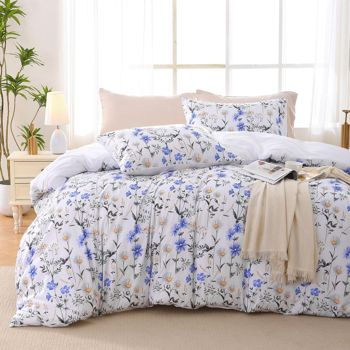 MUXHOMO Duvet Cover Twin/Twin XL Size, 2-Piece Beige Leaves Bedding Set