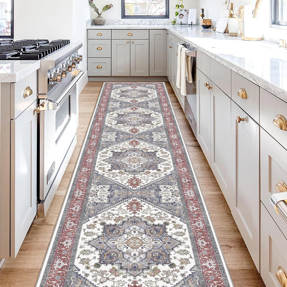 OPPODREAM Soft Area Rugs 5x7, Persian-Inspired Washable Rug, Blue & Gold