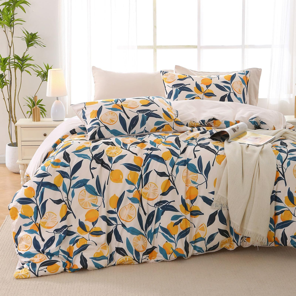 MUXHOMO Duvet Cover Twin/Twin XL Size, 2-Piece Beige Leaves Bedding Set