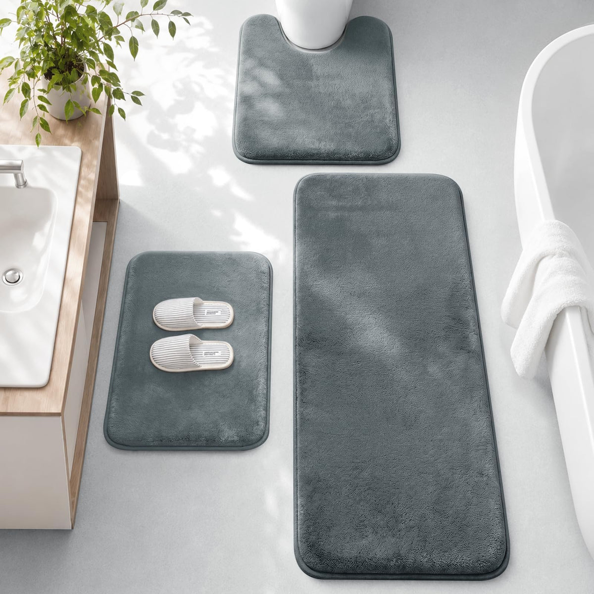 HUXMEYSON 3-Piece Memory Foam Bathroom Rug Set, Black