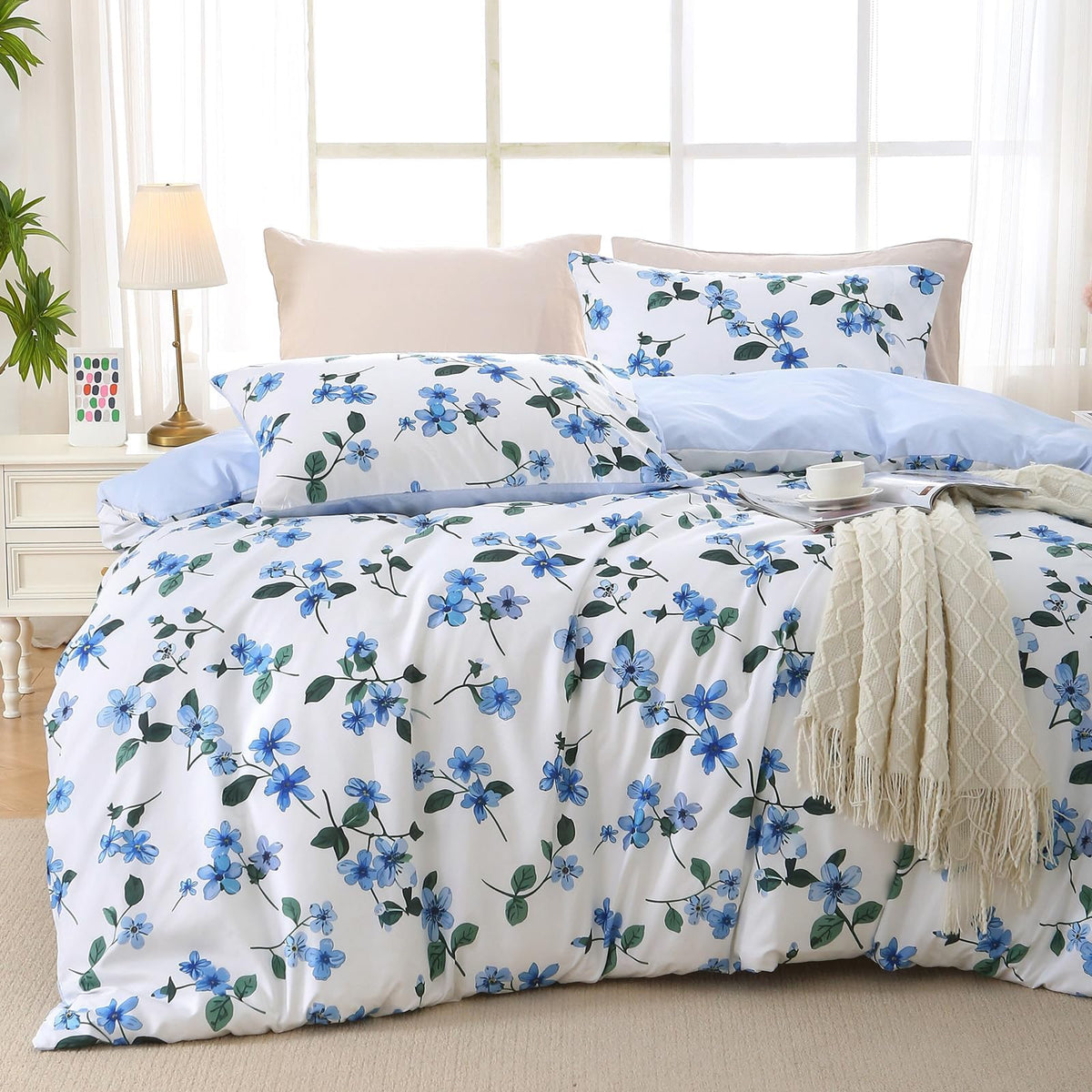 MUXHOMO Duvet Cover Twin/Twin XL Size, 2-Piece Beige Leaves Bedding Set