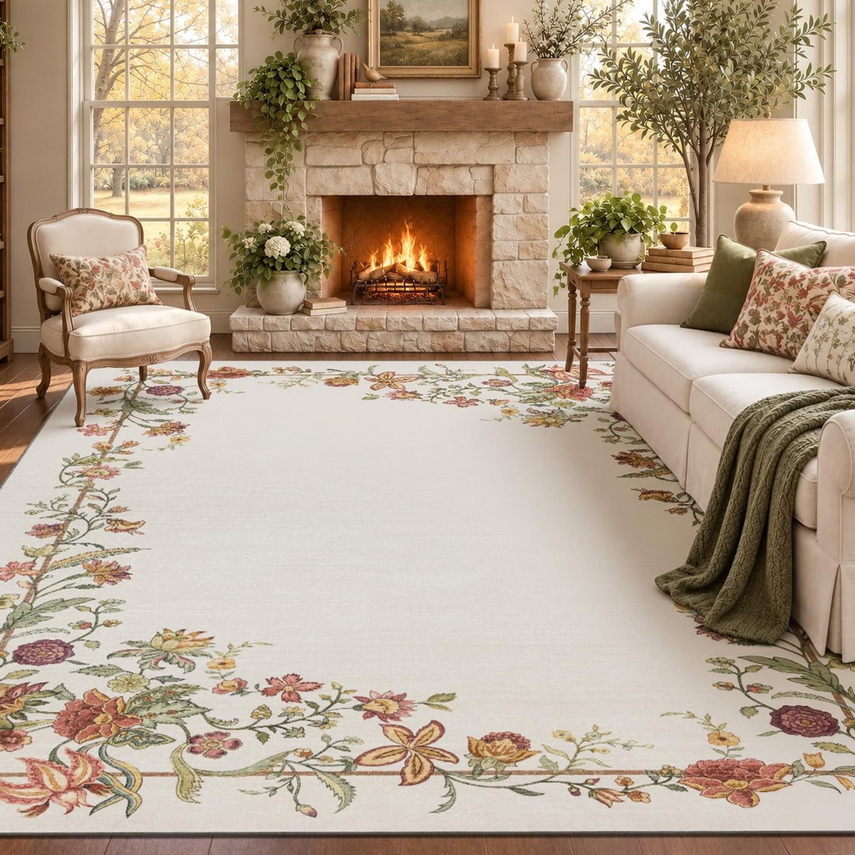 JOLLYVOGUE 5x7 Area Rugs for Living Room, Washable Rug, Beige