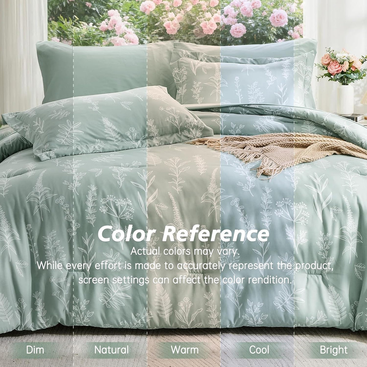 MUXHOMO Sage Green TwinXL Comforter Set, Elegant Floral Print Bed in a Bag 5 Pieces, Ultra Soft & Breathable Reversible Botanical Pattern Bedding Set with Comforter, Sheets, Pillowcase, and Sham