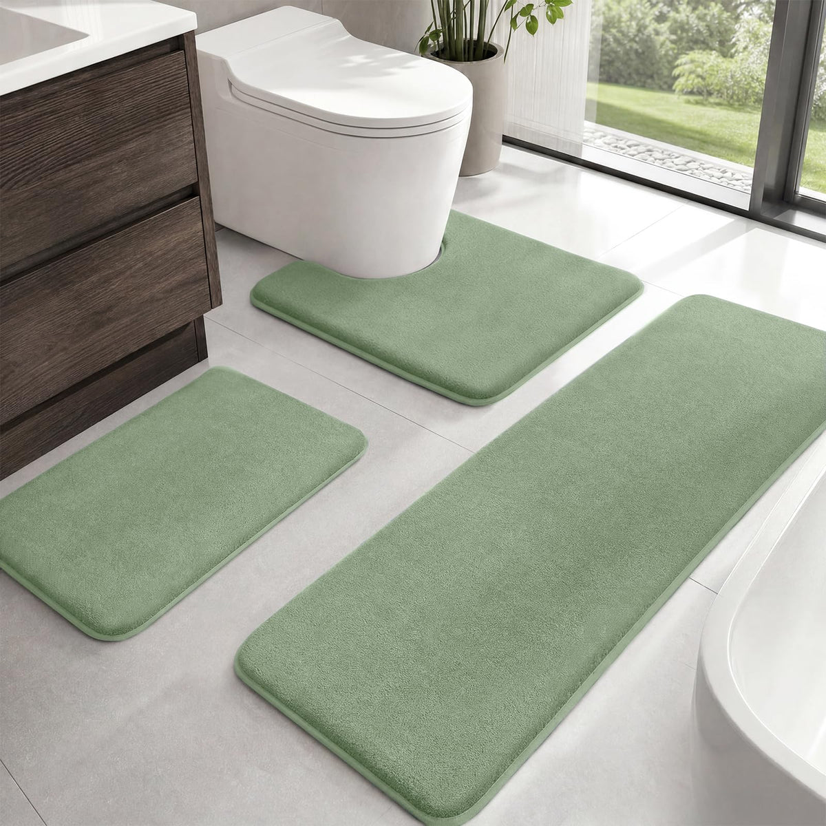 HUXMEYSON Bathroom Rugs Sets 3 Piece, Non-Slip & Quick Dry Bath Mat Set, Ultra Soft Velvet Bath Rugs for Bathroom, Toilet and Shower Floor, Grey