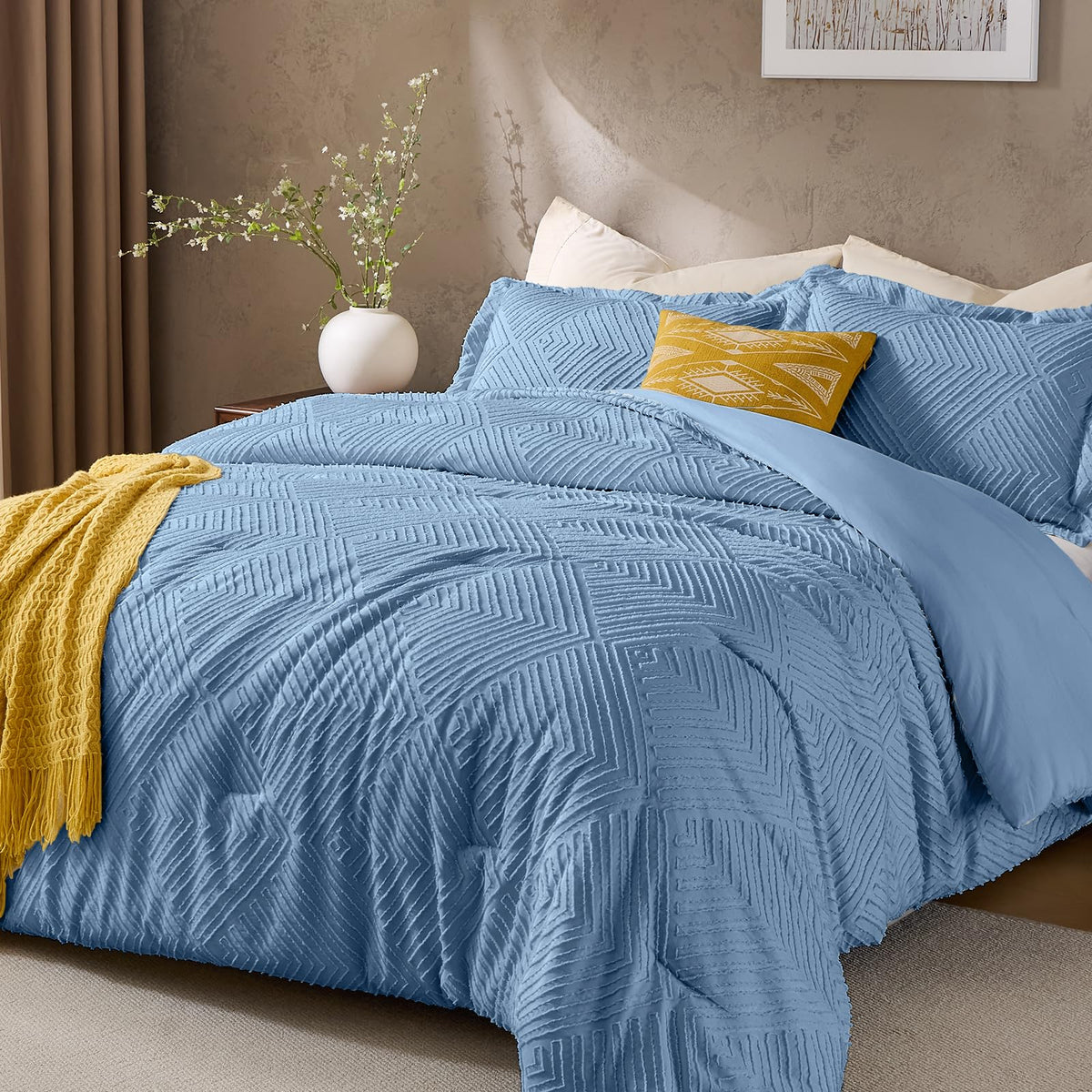 JOLLYVOGUE Twin/Twin XL Comforter Set, Boho Tufted 2PCS Bed Set, Green