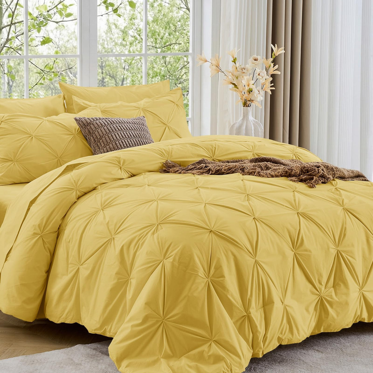 Sasttie Twin Comforter Set, 5-Piece Bed in a Bag, Pintuck Bedding Sets for All Season, Includes Comforter, Flat Sheet, Fitted Sheet, Pillowcase and Pillowsham, Baby Pink