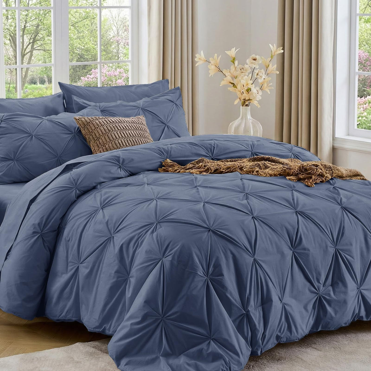 Sasttie Twin Comforter Set, 5-Piece Bed in a Bag, Pintuck Bedding Sets for All Season, Includes Comforter, Flat Sheet, Fitted Sheet, Pillowcase and Pillowsham, Baby Pink