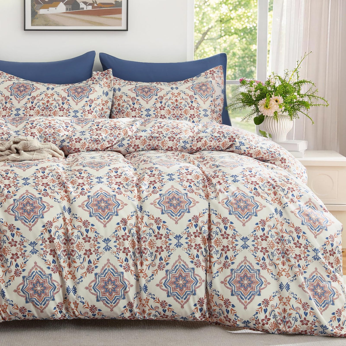 MUXHOMO Duvet Cover Twin/Twin XL Size, 2-Piece Beige Leaves Bedding Set