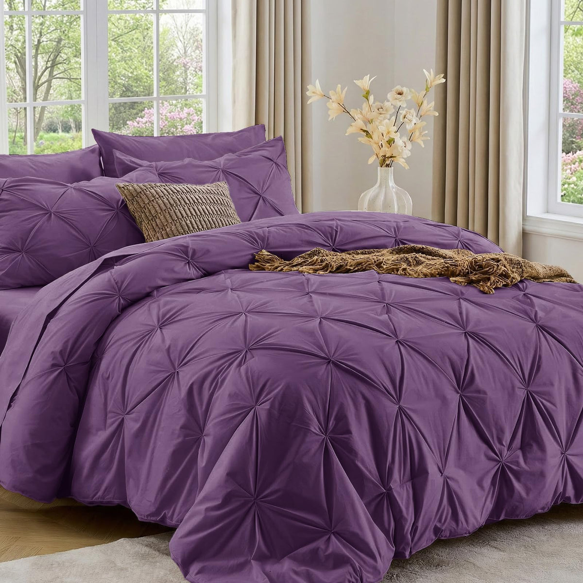 Sasttie Twin Comforter Set, 5-Piece Bed in a Bag, Pintuck Bedding Sets for All Season, Includes Comforter, Flat Sheet, Fitted Sheet, Pillowcase and Pillowsham, Baby Pink