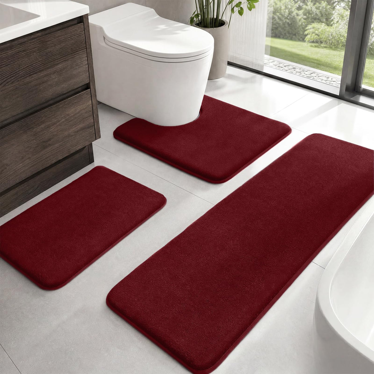 HUXMEYSON Bathroom Rugs Sets 3 Piece, Non-Slip & Quick Dry Bath Mat Set, Ultra Soft Velvet Bath Rugs for Bathroom, Toilet and Shower Floor, Grey