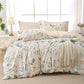 JOLLYVOGUE Duvet Cover Queen Size, Reversible Floral Beige Duvet Cover Set with Zipper Closure, 3 Pieces Botanical Patterns Soft Microfiber Bedding Set with 4 Ties (90x90, 2 Pillow Cases)