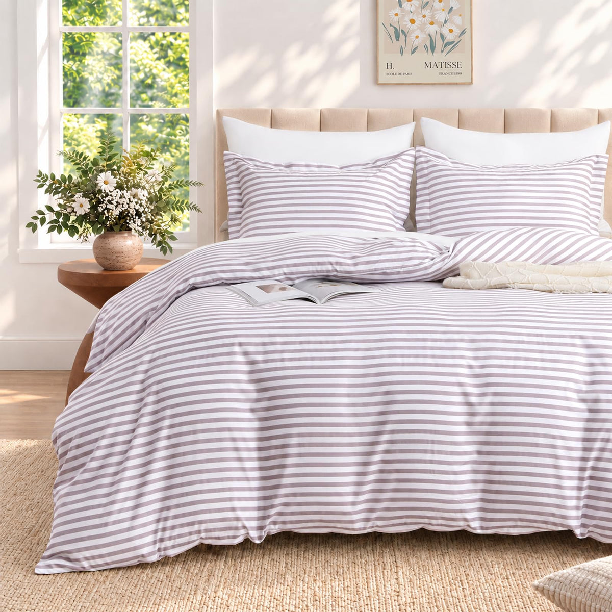 JOLLYVOGUE Brown Queen Comforter Set, 7 Pieces Gingham Bed in a Bag
