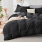 Duvet Cover Queen Size, Seersucker Bedding Set, 3 Pieces, Dark Grey