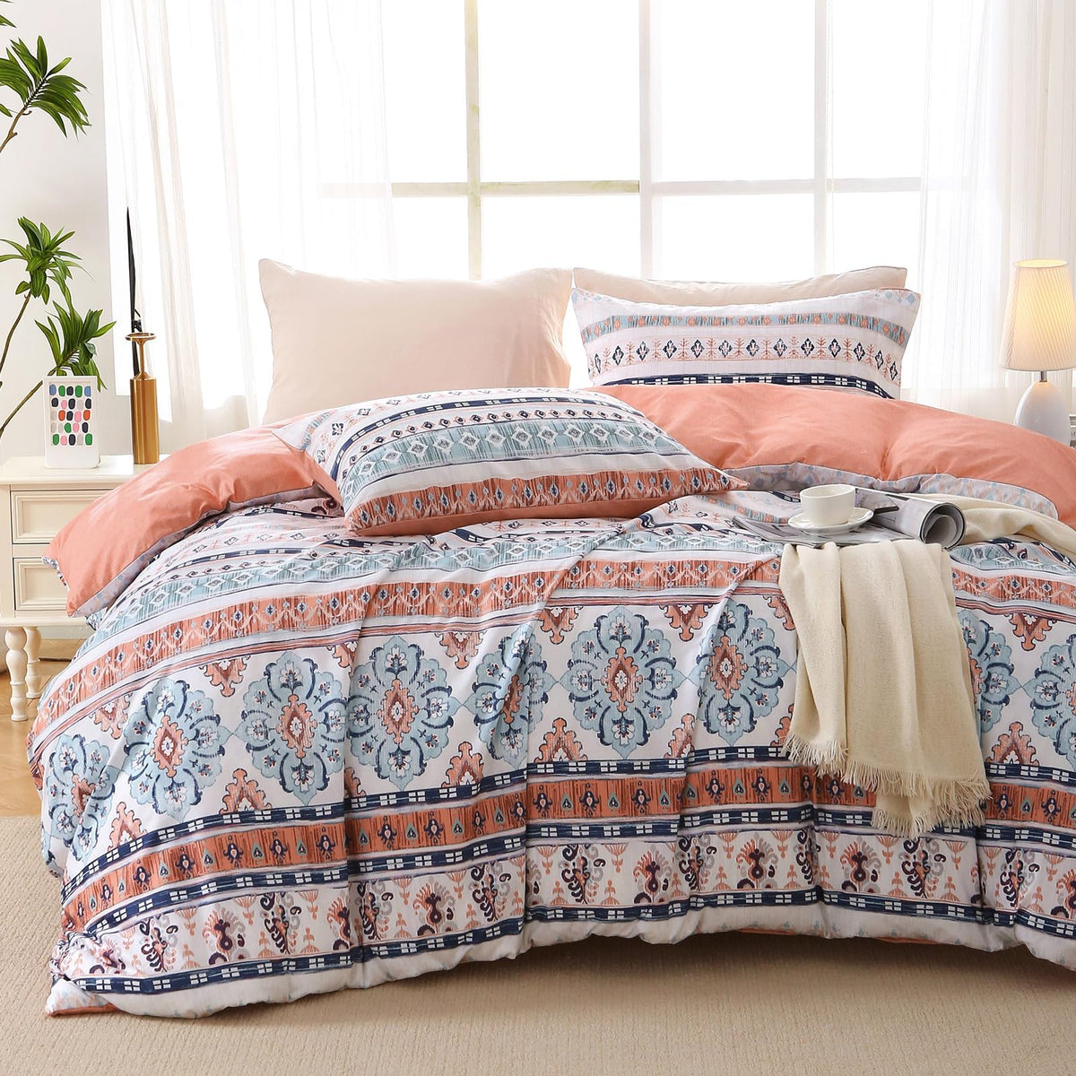 MUXHOMO Duvet Cover Twin/Twin XL Size, 2-Piece Beige Leaves Bedding Set