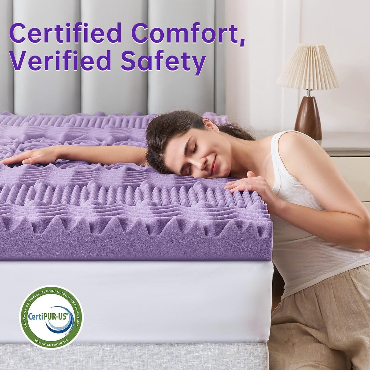MUXHOMO 2 Inch 7-Zone Twin Mattress Topper, Egg Crate Memory Foam Mattress Topper Twin Size for Back Pain, Lavender Gel Infused Bed Pad, CertiPUR-US and Oeko-TEX Certification (38"×75")