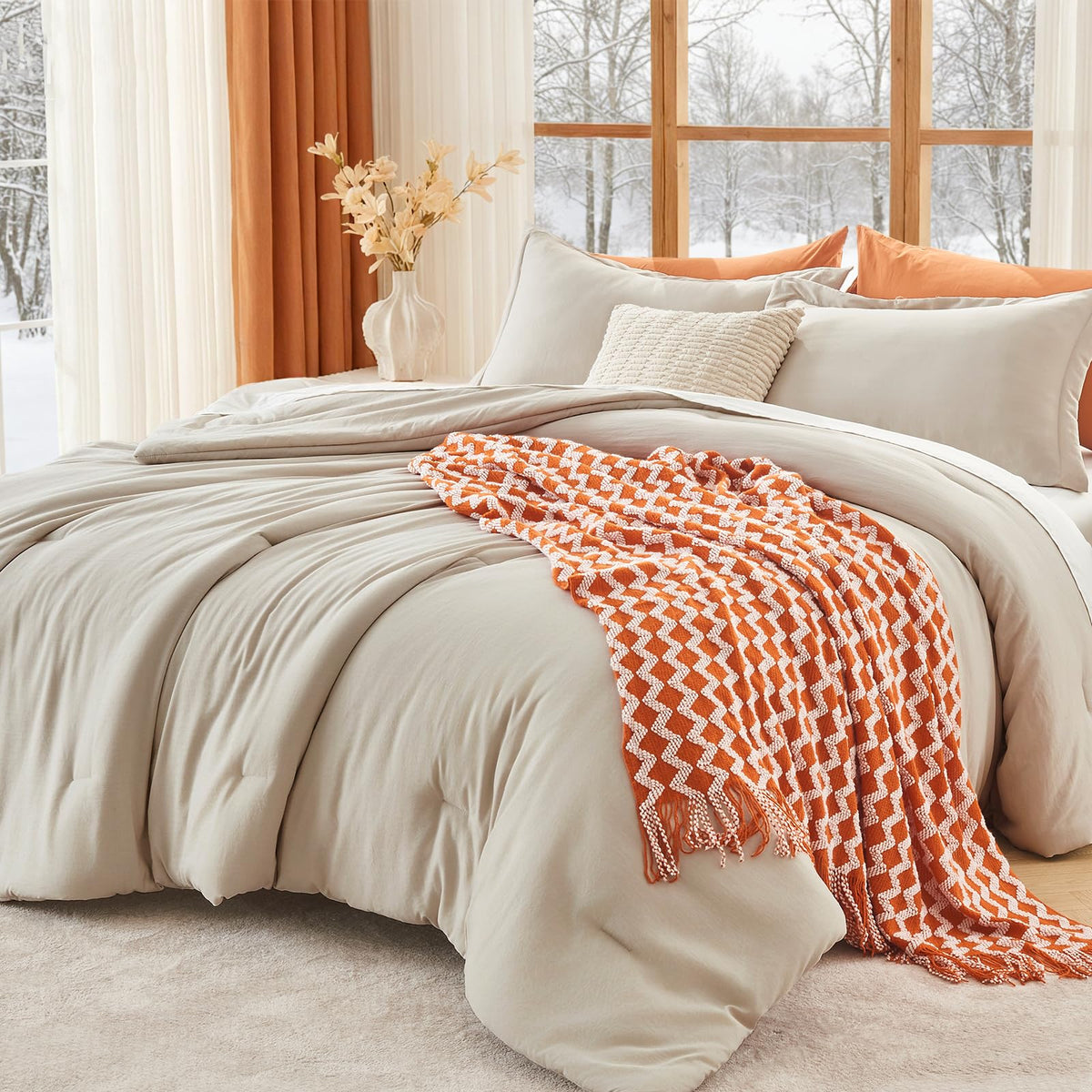 MUXHOMO Beige Twin/Twin XL Comforter Set, All Season Ultra Soft Down Alternative Bedding - 2 Piece Lightweight Bed Set Includes 1 Comforter (68"x88") and 1 Pillow Shams (20"x26")