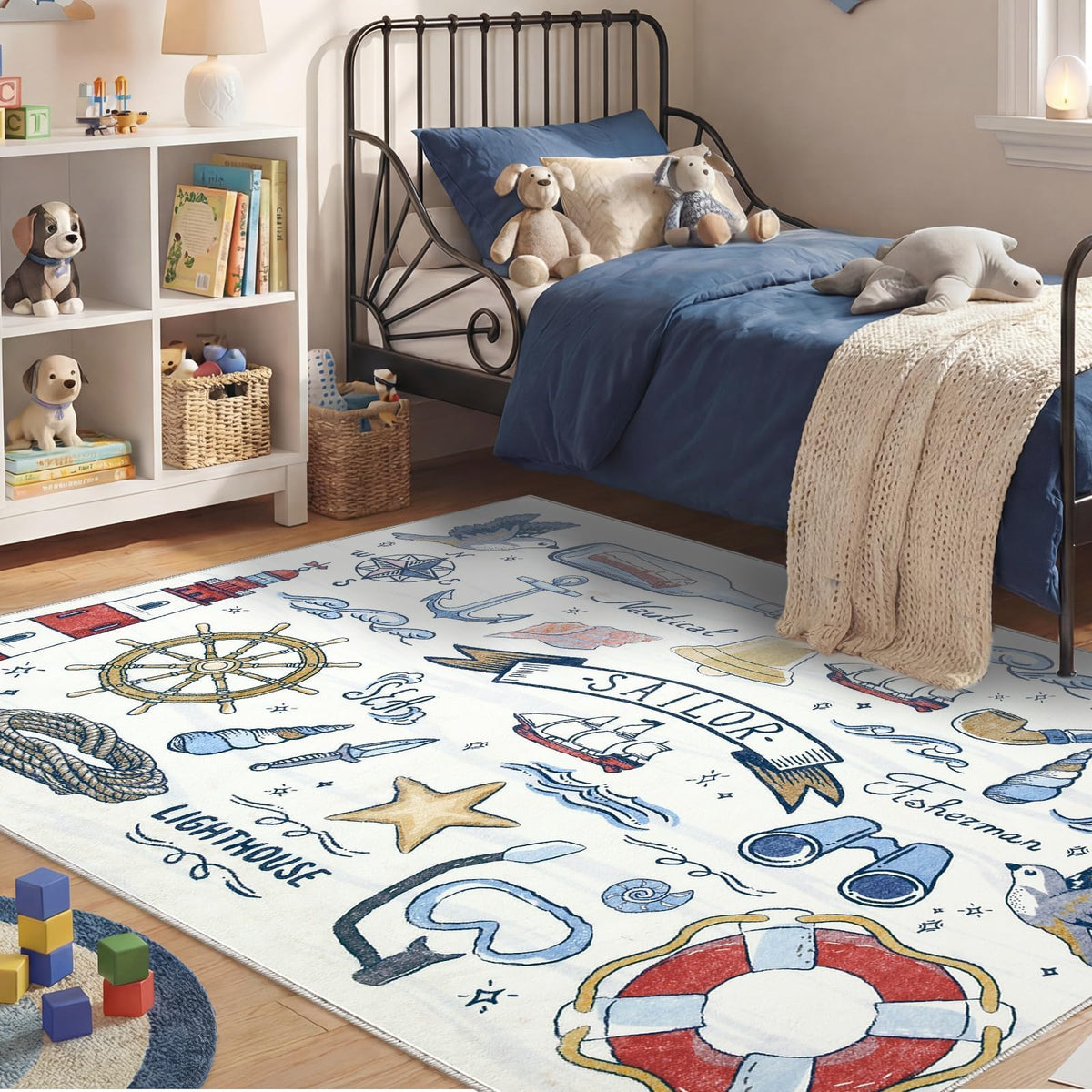 OPPODREAM Soft Area Rugs 5x7, Persian-Inspired Washable Rug, Blue & Gold