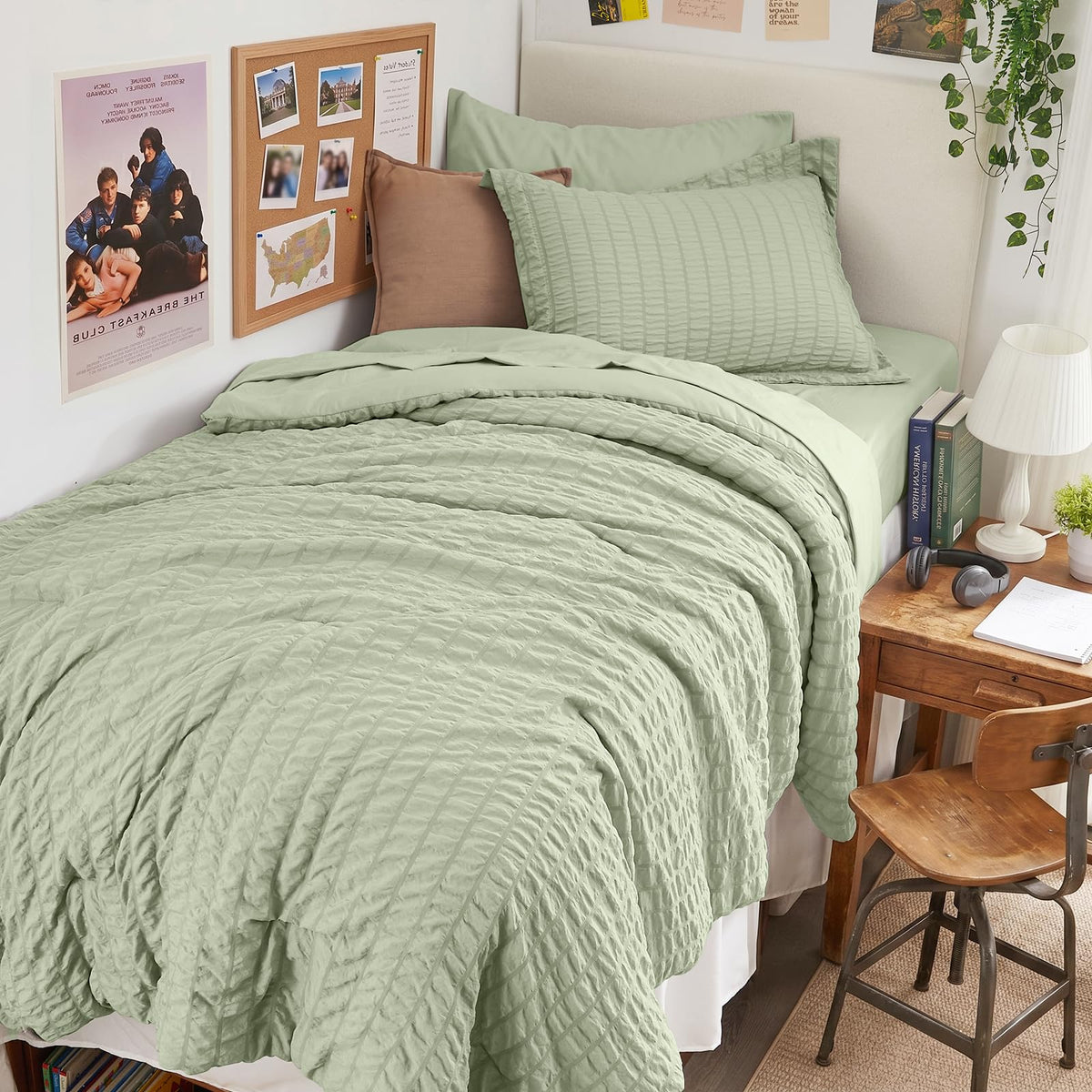 HYMOKEGE Full Size Comforter Sets Seersucker 7 Pieces, All Season Luxury Bed in a Bag for Bedroom, Bedding Set with Comforters, Sheets, Pillowcases & Shams, Dark Grey