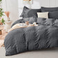 Duvet Cover Queen Size, Seersucker Bedding Set, 3 Pieces, Dark Grey