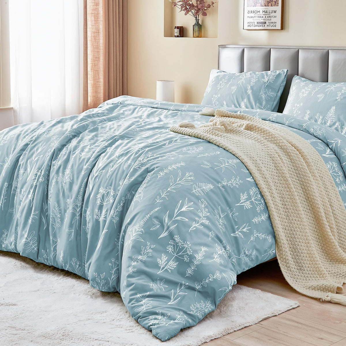 MUXHOMO Duvet Cover Twin/Twin XL Size, 2-Piece Beige Leaves Bedding Set