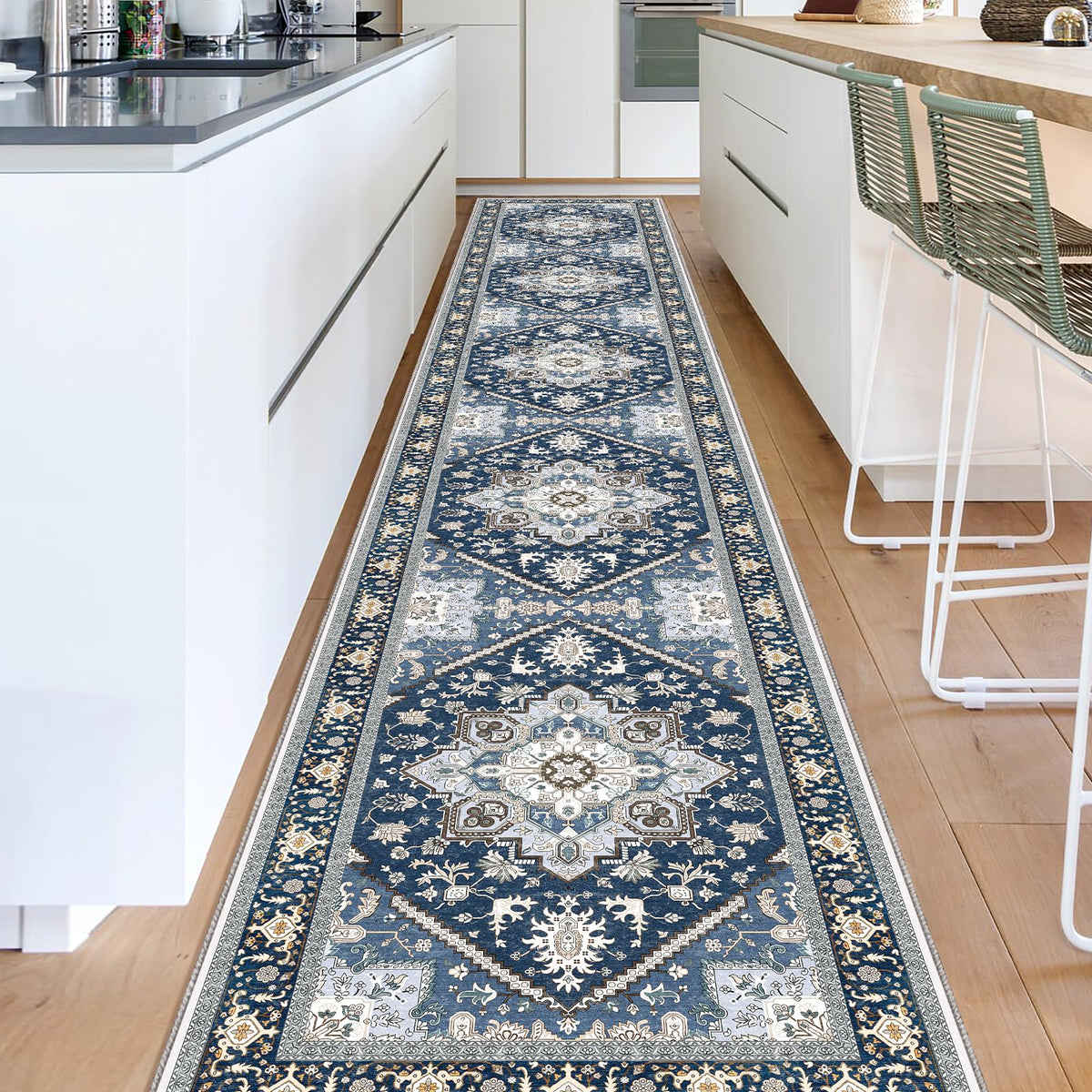OPPODREAM Soft Area Rugs 5x7, Persian-Inspired Washable Rug, Blue & Gold