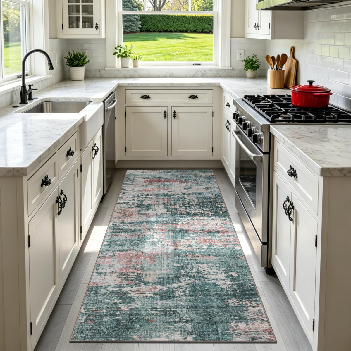 Sasttie 8x10 Washable Area Rug, Modern Abstract Large Carpet, Black & White