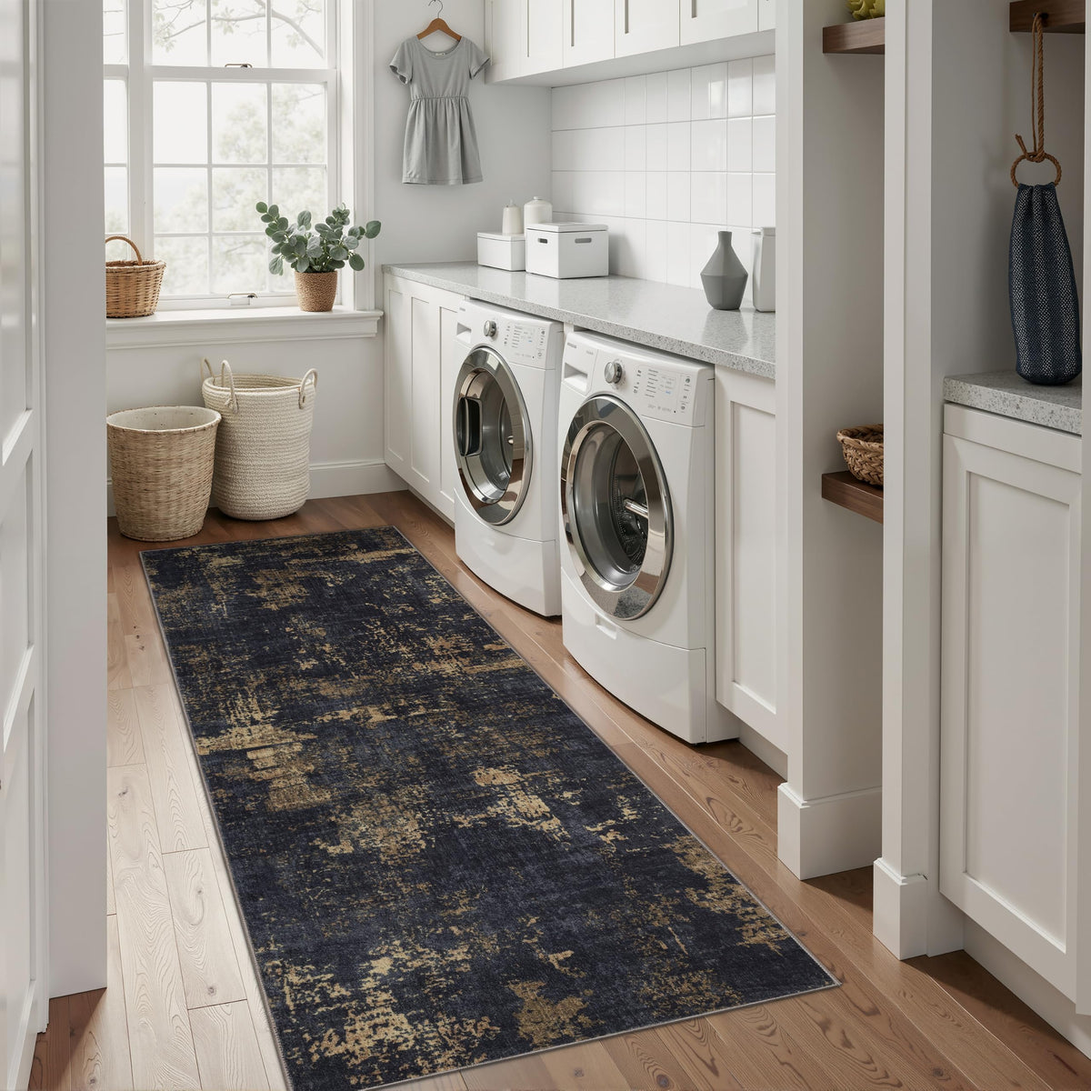 Sasttie 8x10 Washable Area Rug, Modern Abstract Large Carpet, Black & White
