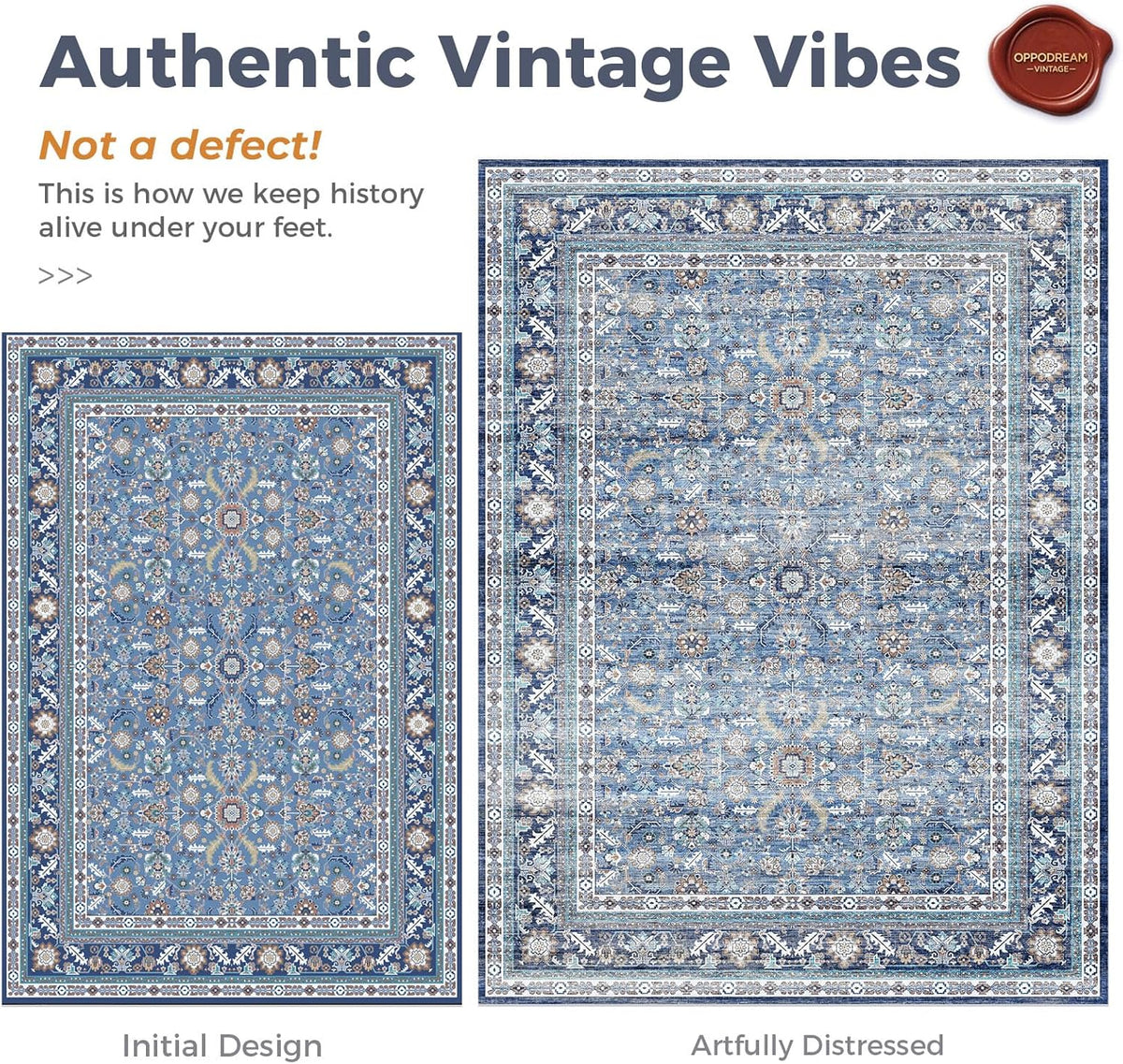 OPPODREAM Vintage Blue Area Rugs 5x7, Washable Rug for Living Room