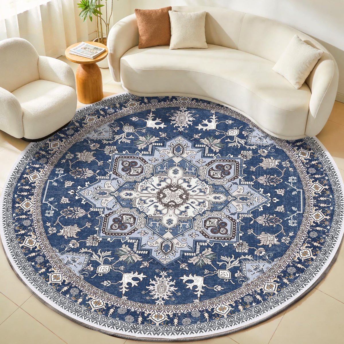 OPPODREAM Soft Area Rugs 5x7, Persian-Inspired Washable Rug, Blue & Gold