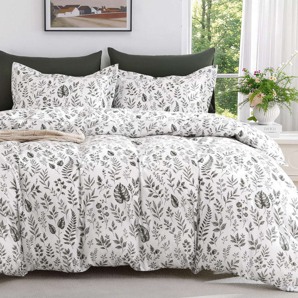 MUXHOMO Duvet Cover Twin/Twin XL Size, 2-Piece Beige Leaves Bedding Set