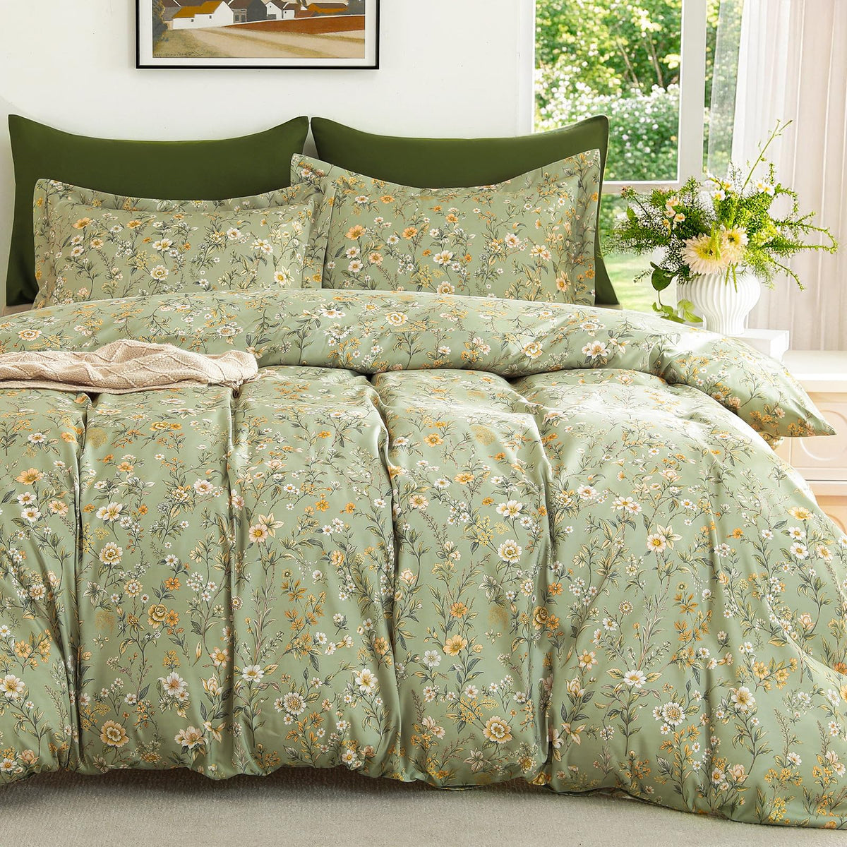 MUXHOMO Duvet Cover Twin/Twin XL Size, 2-Piece Beige Leaves Bedding Set