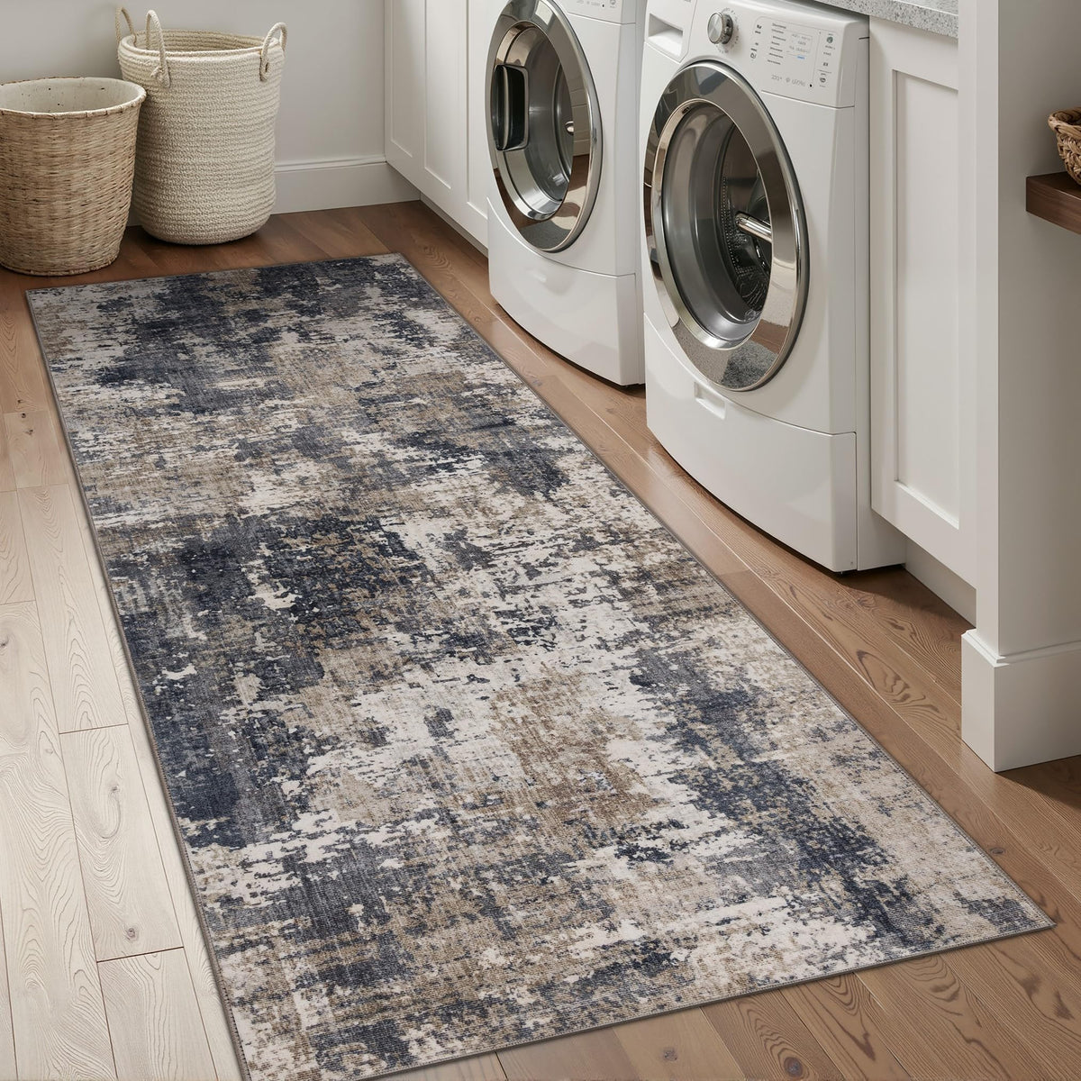 Sasttie 8x10 Washable Area Rug, Modern Abstract Large Carpet, Black & White