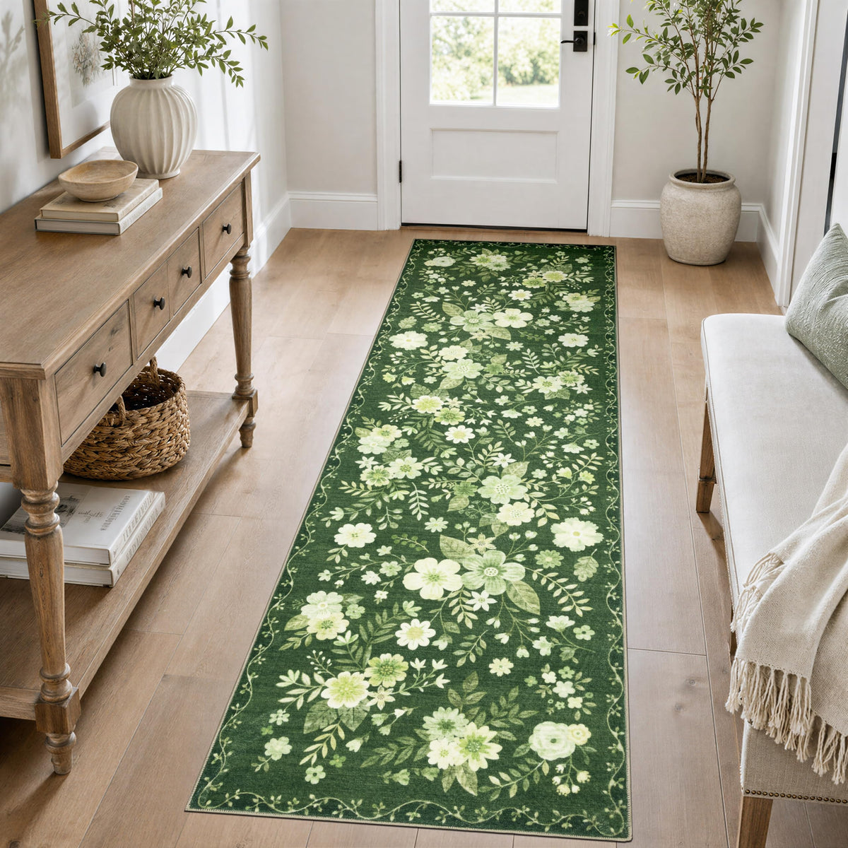 JOLLYVOGUE Floral Area Rug 5x7, Washable Rug for Living Room, Light Blue